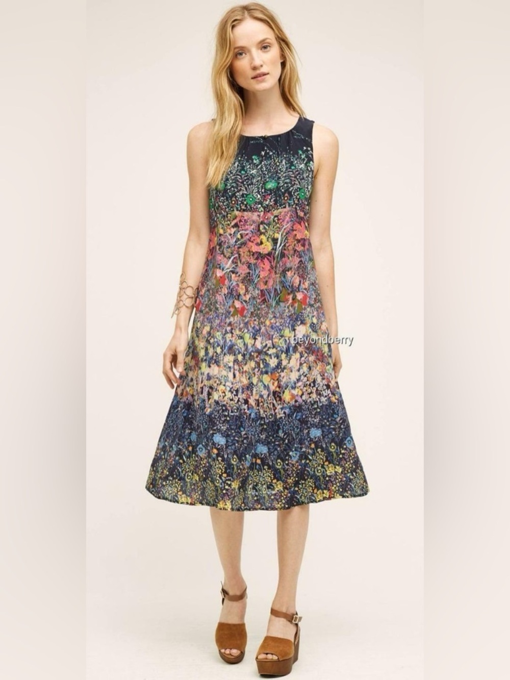 ANTHROPOLOGIE MAEVE Larkspur Midi Dress - 100% Silk Floral Sleeveless